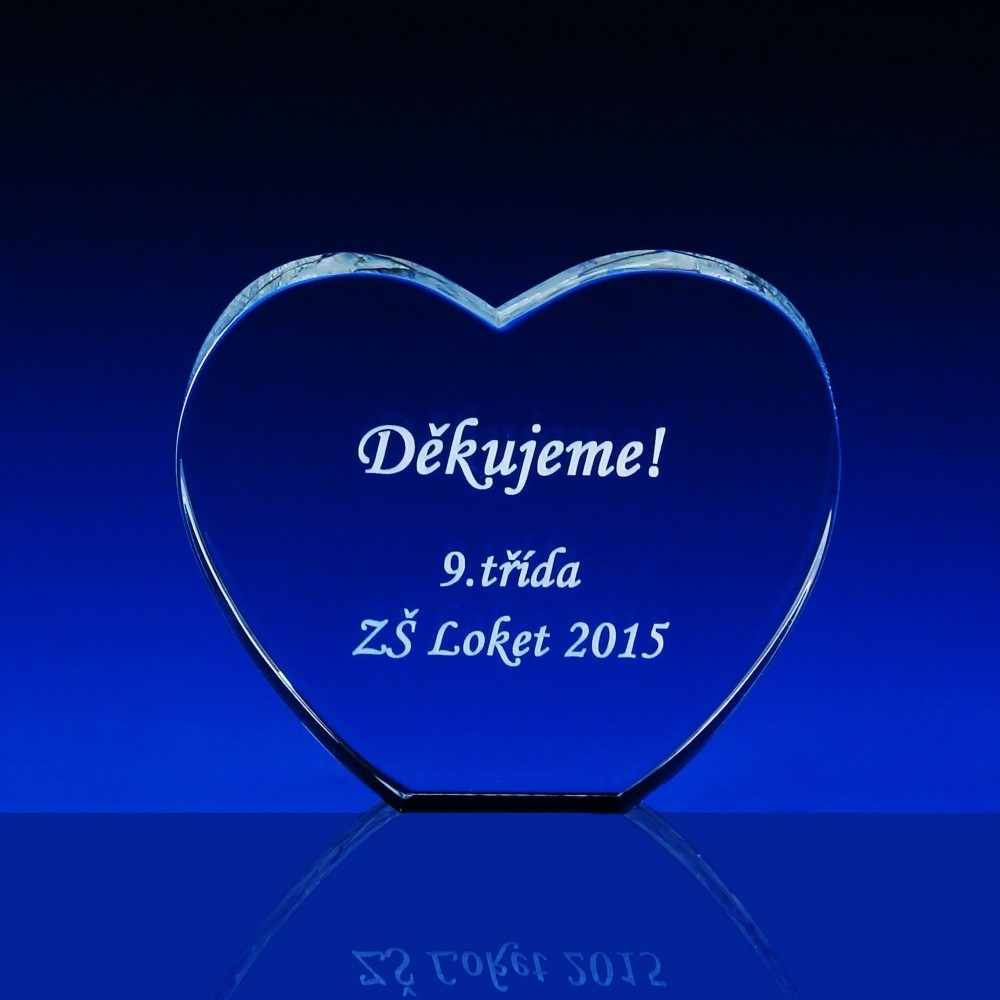 Skleněné srdce 100x120x25 mm