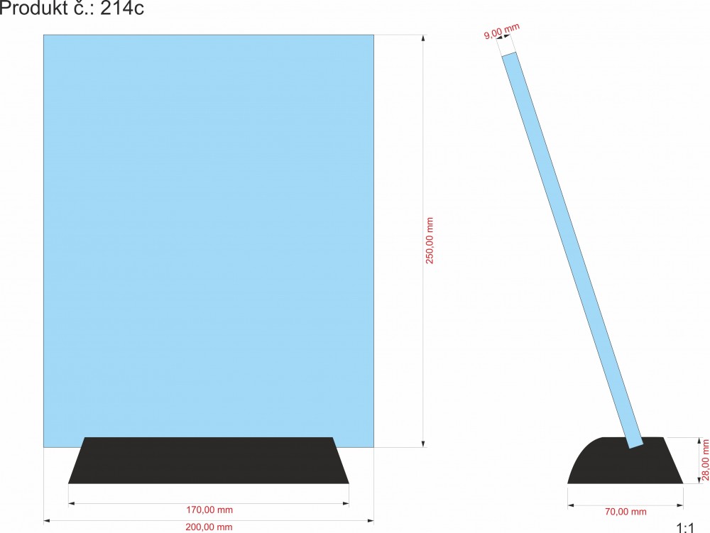 Skleněná plaketa s LED stojanem 250x200x10 mm