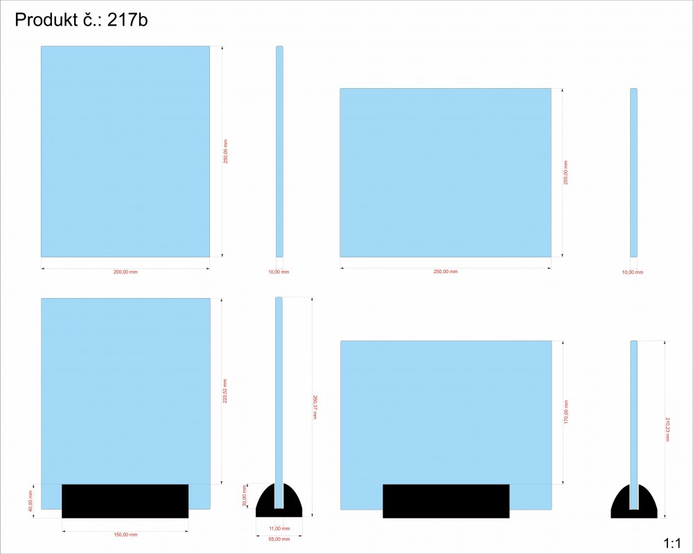 Skleněná plaketa s dřevěným podstavcem 250x200x10 mm
