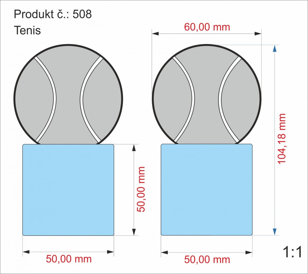 Tenisový míč 60 mm na podstavci 50x50x50 mm