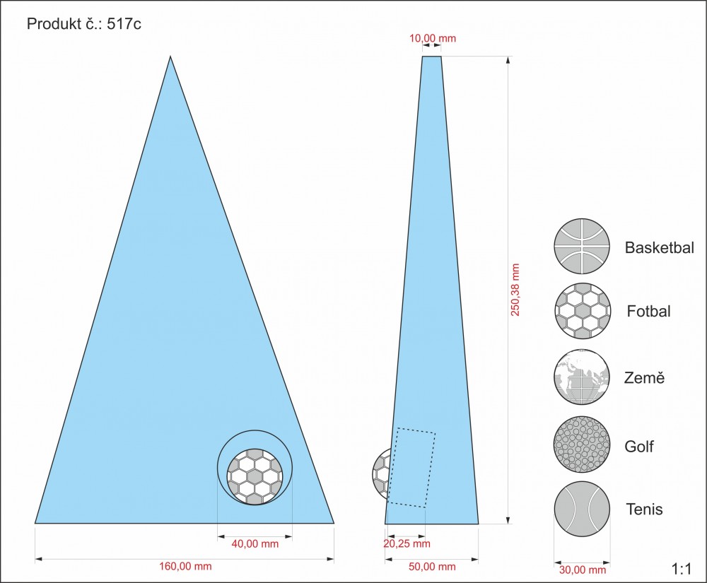 Skleněná trofej 250 mm