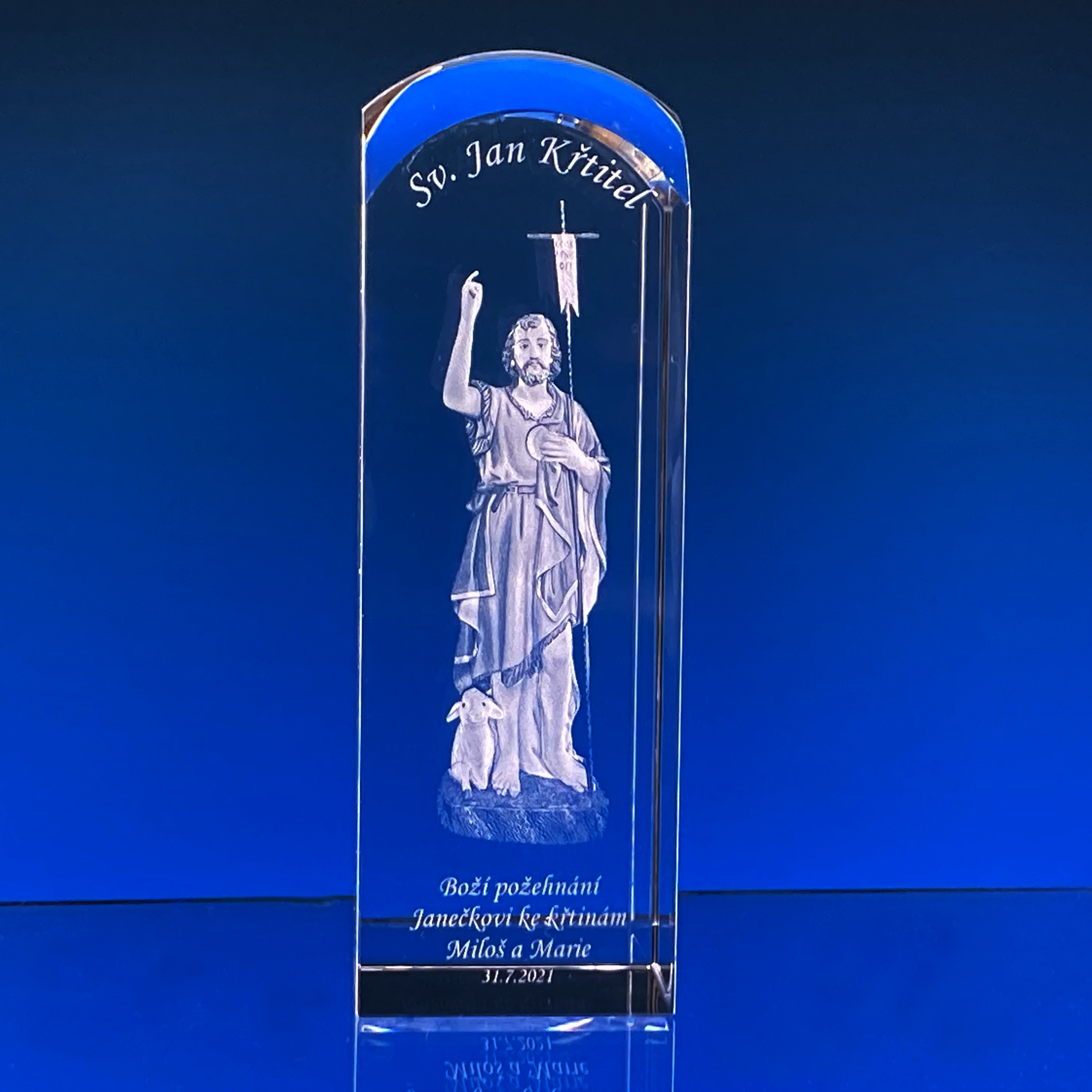 Skleněný krystal - Jan Křtitel 100x50x50 mm
