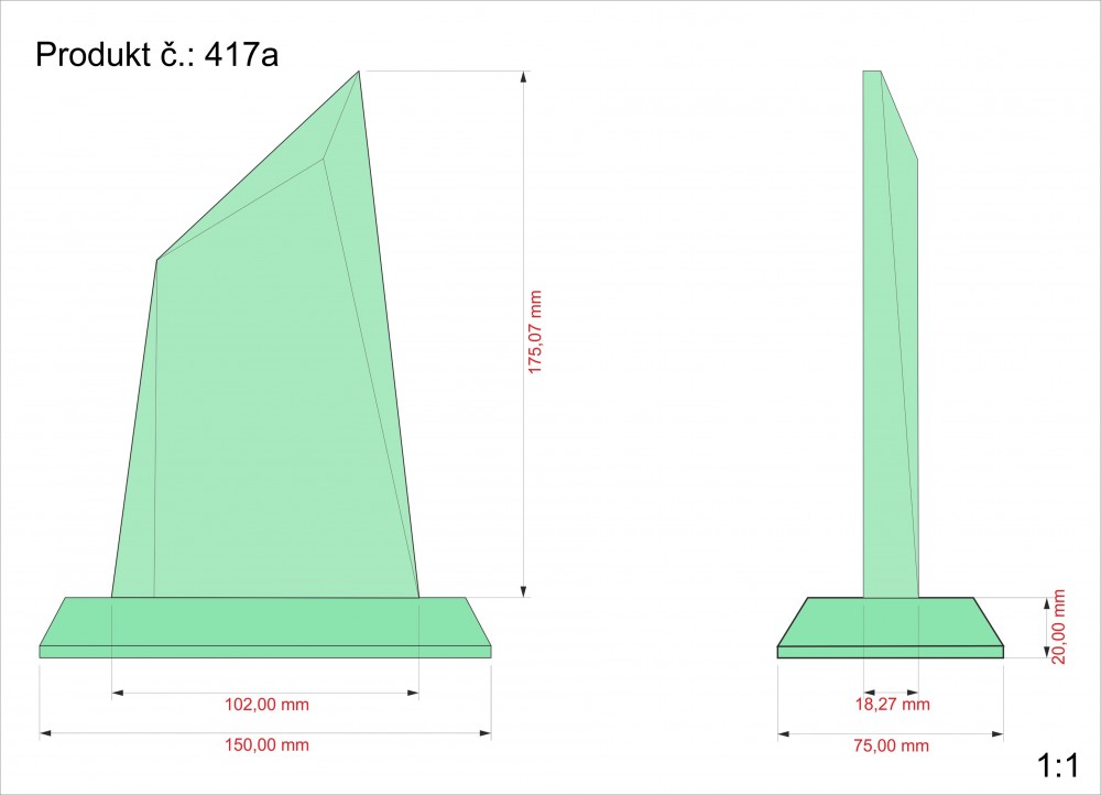 2D foto skleněná plaketa - zelené sklo 195x100x20 mm