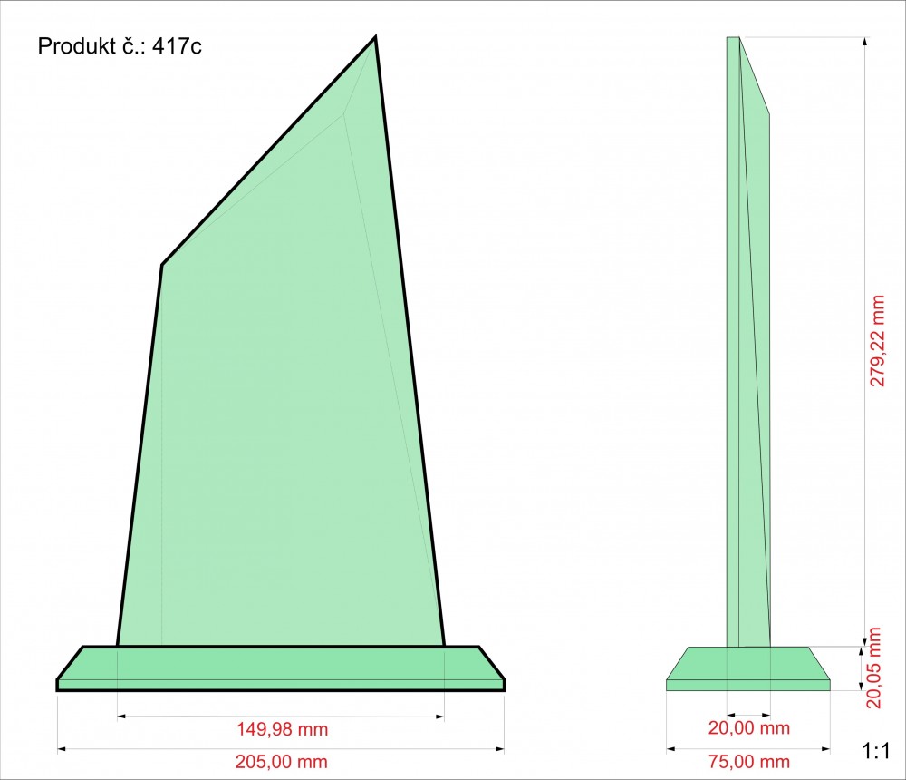2D foto skleněná plaketa - zelené sklo 300x150x20 mm 
