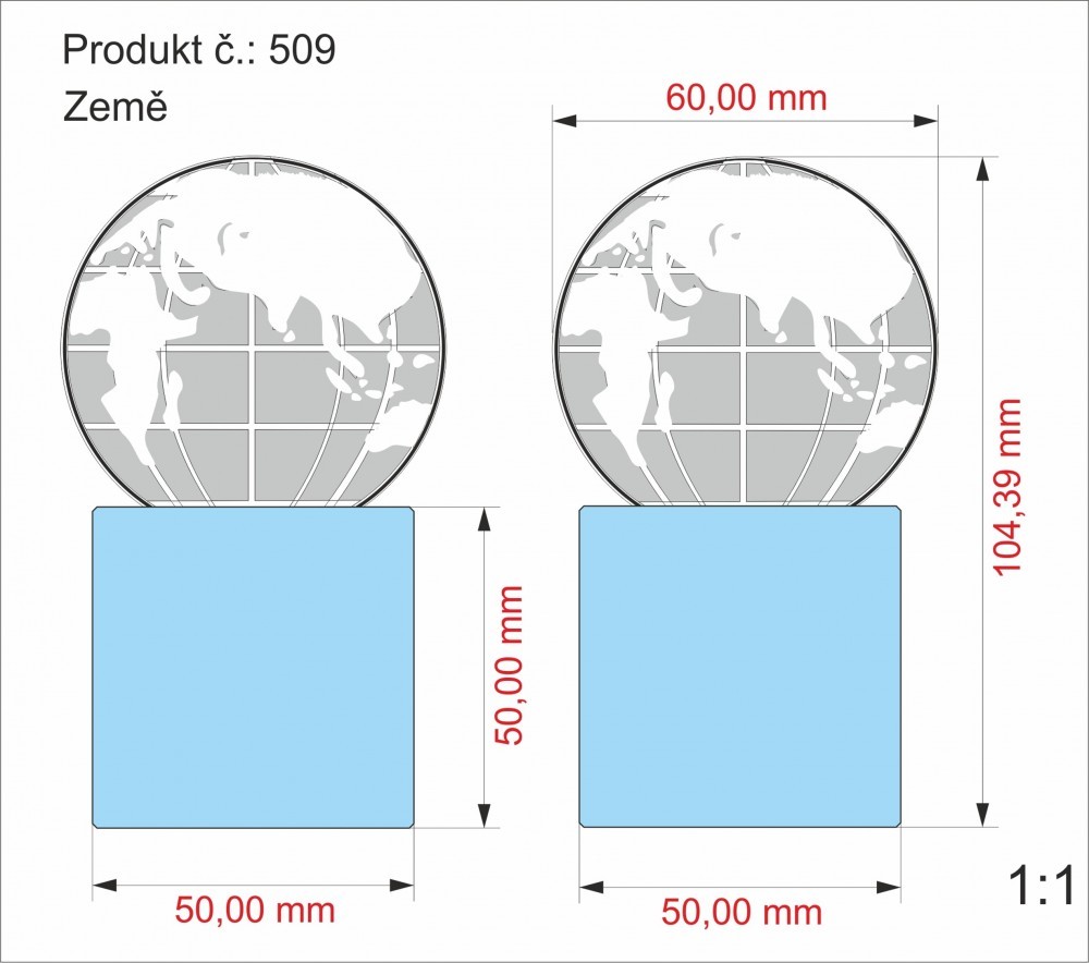 2D foto skleněné těžítko zeměkoule 104x60x50mm