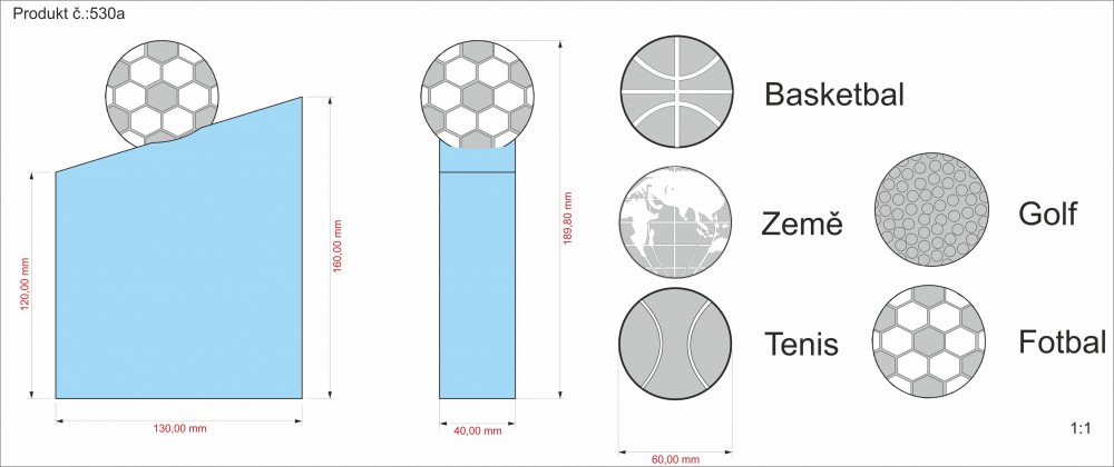 Skleněná trofej 160 mm