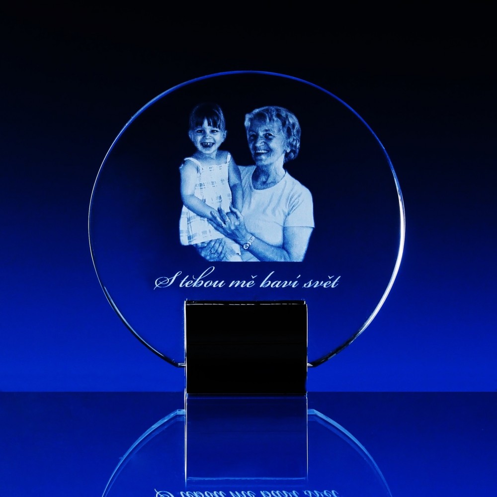 2D FOTO Skleněná plaketa s chromovaným podstavcem 175x170x20 mm