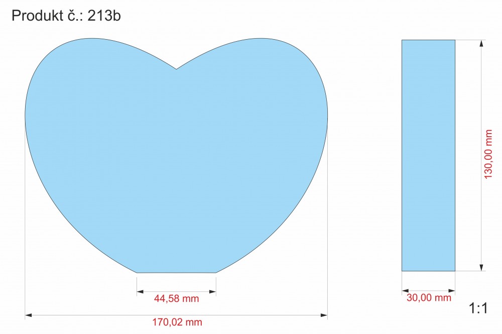 Srdce skleněné 130x170x30 mm