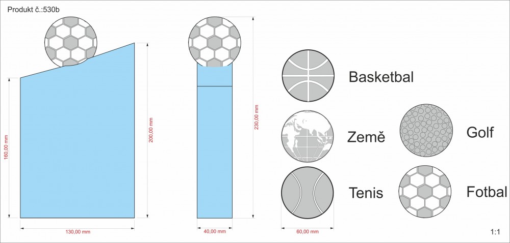 Skleněná trofej 230 mm