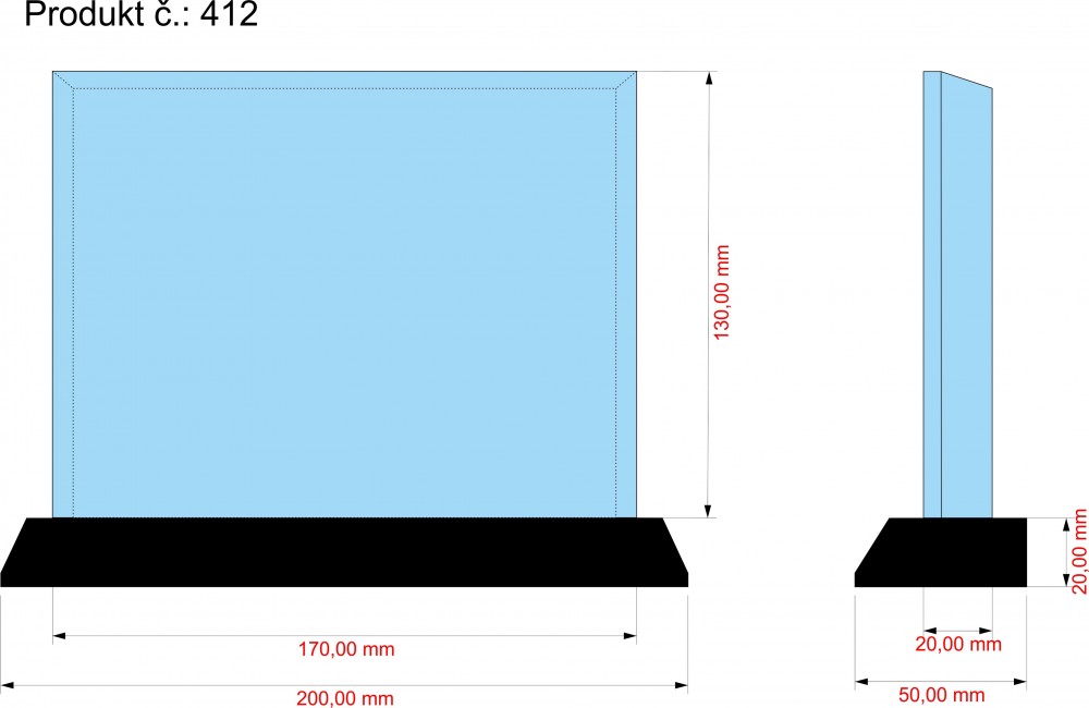 2D FOTO Skleněná plaketa s podstavcem z černého skla 150x200x20mm