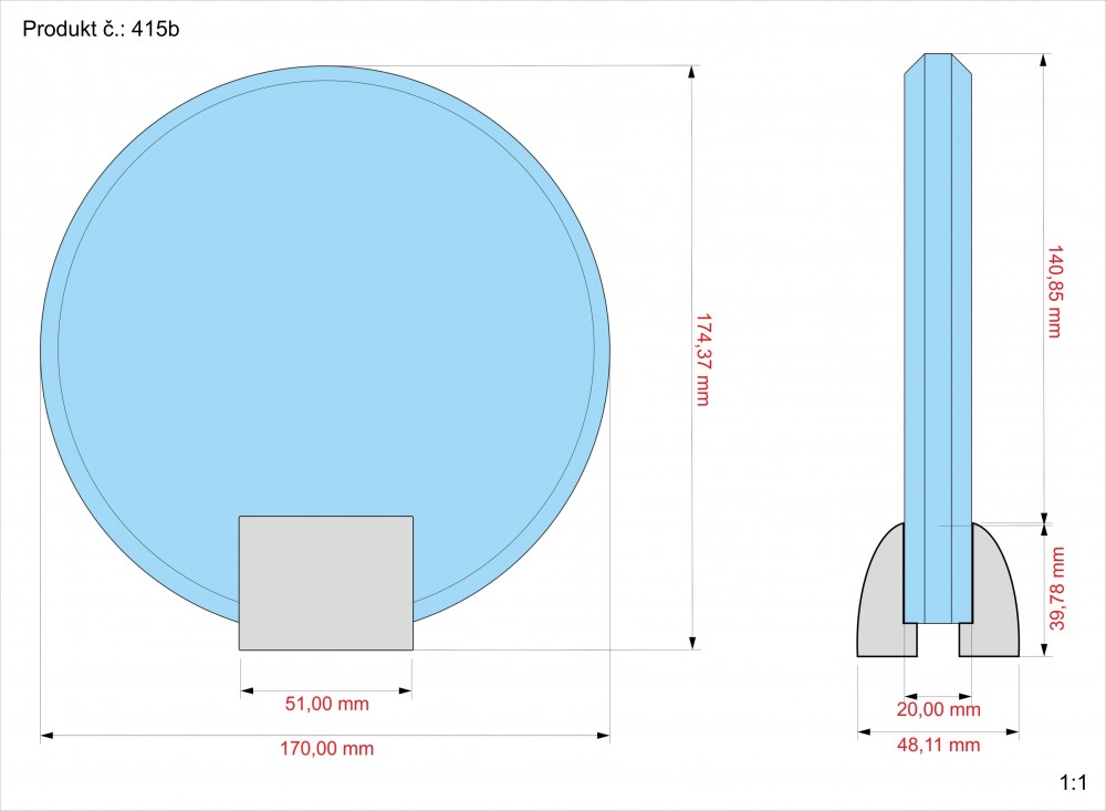 2D FOTO Skleněná plaketa s chromovaným podstavcem 175x170x20 mm