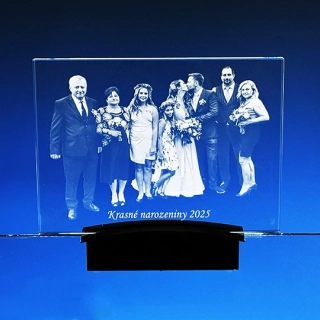 2D foto Skleněná plaketa s LED stojanem 250x200x10mm