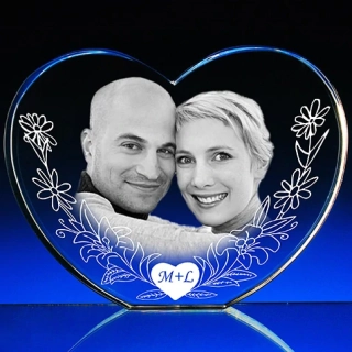 3D Skleněné srdce s fotkou 100x120x50 mm